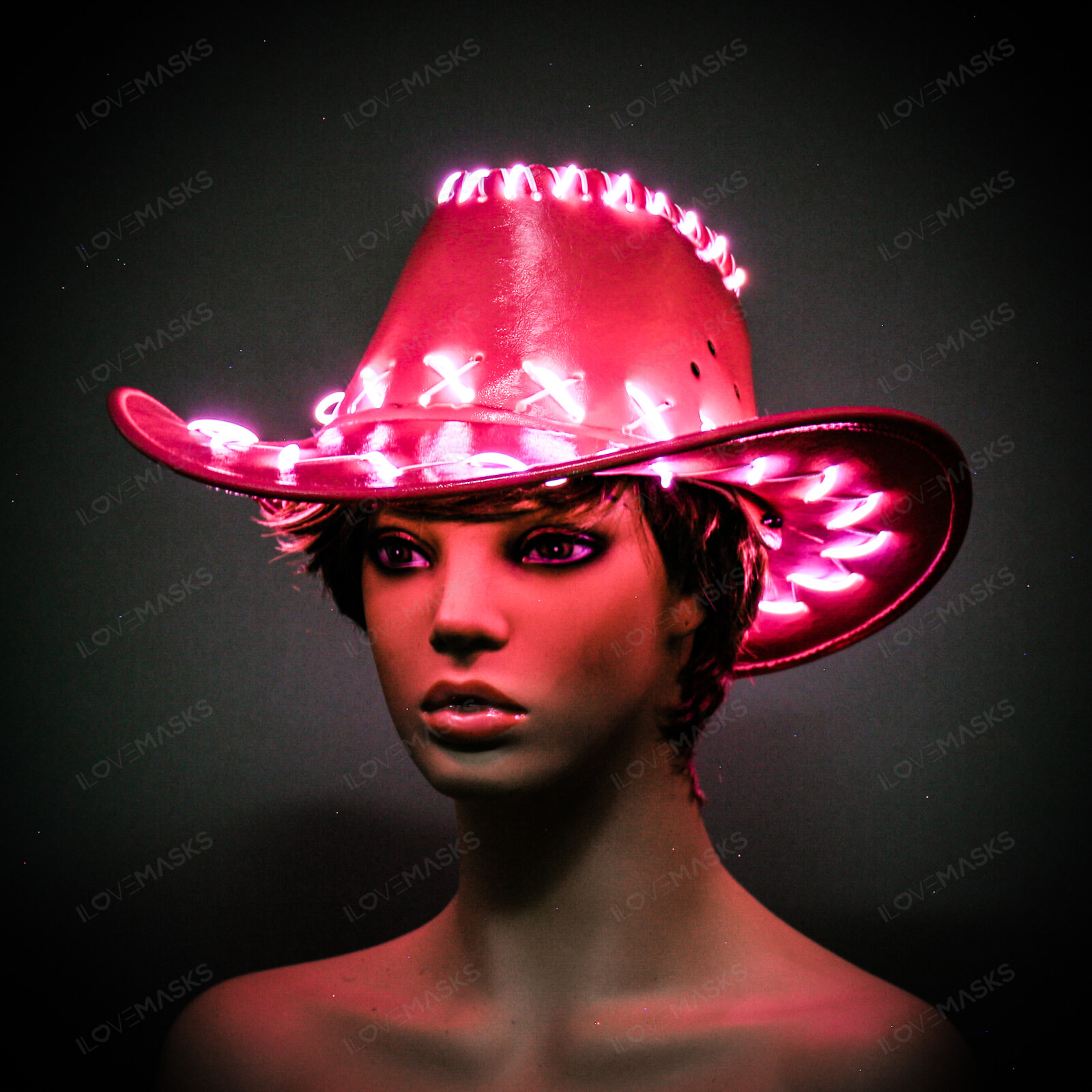 Pink Cowgirl LED Neon Light Party Hat 