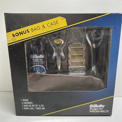 Gillette Fusion Proshield Shave Set Men 4 Blade Refills 1 Razor Shave Cream Case