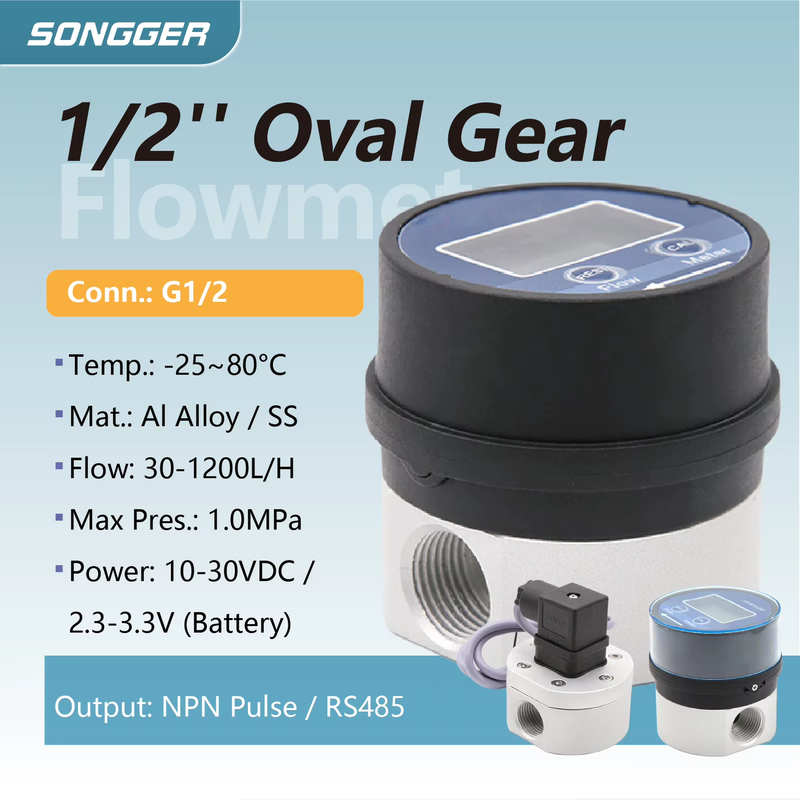 G1/2 Digital Oval Gear Fuel Flow Meter RS485 Modbus Diesel Oil Sensor Positive D