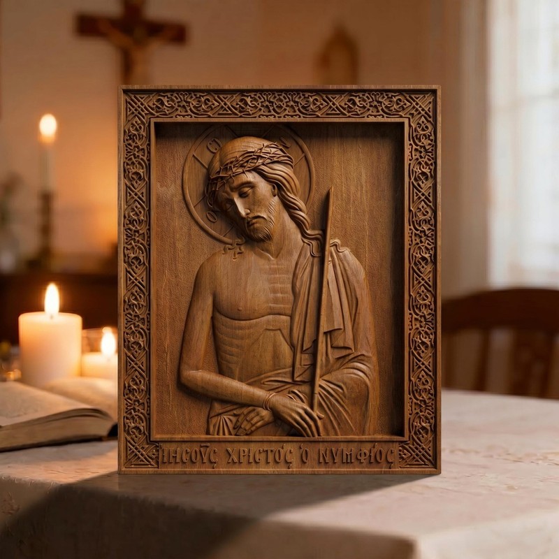 Jesus Bridegroom Wooden Carved Handmade Byzantine Greek Orthodox Christian Icon