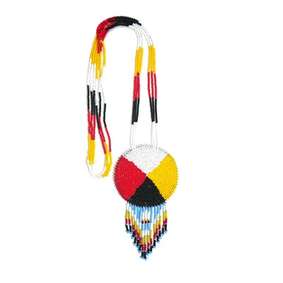 Handmade Native American Style Beaded Medallion Necklace, ethnic unisex pendant