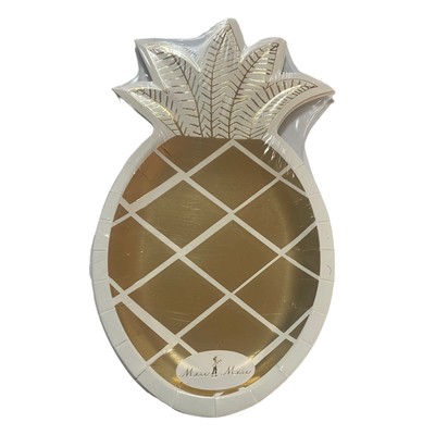 Meri Meri Gold Pineapple Paper Plates Set of 8 Tropical Luau Hawaiian Summer