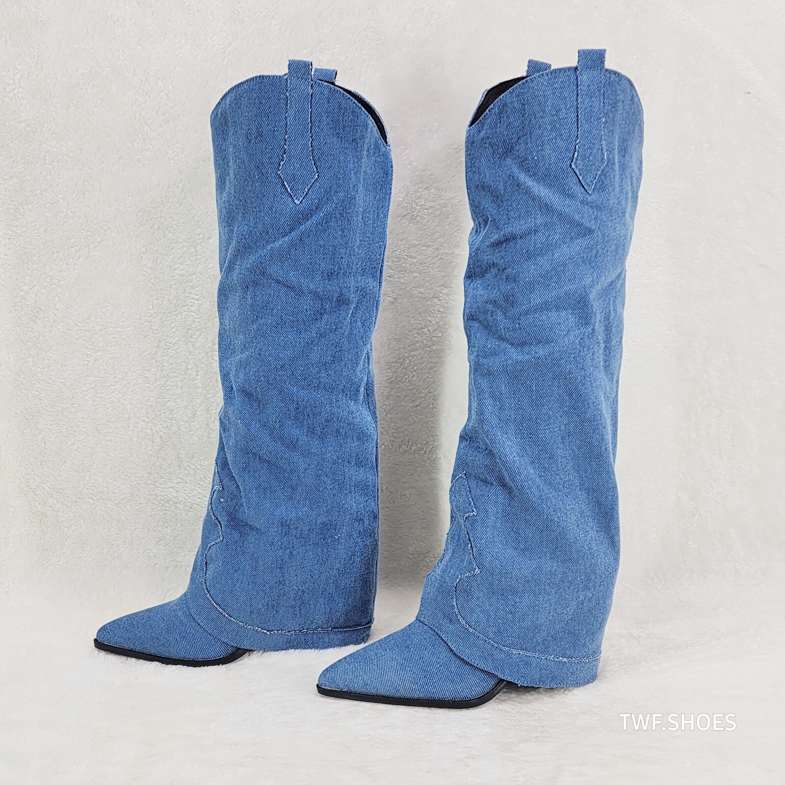 靴 jennyfax Western knit boots blue Western knit boots Baby Blue