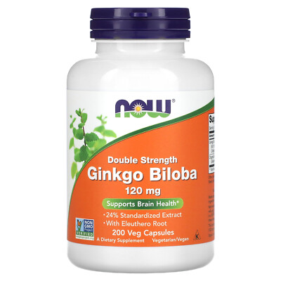 Now Foods Ginkgo Biloba Double Strength 120 mg 200 Veg Capsules GMP Quality