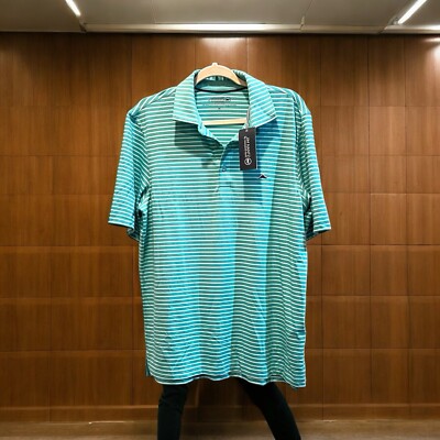 NEW Vineyard Vines Jim Nantz Polo Shirt Mens Medium Lagoon Cypress Stripe