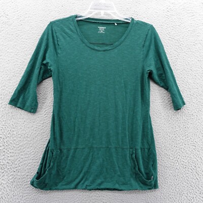 Toad & Co Ursa 3/4 Sleeve Tunic Top Medium Green Womens Pockets Slub Knit
