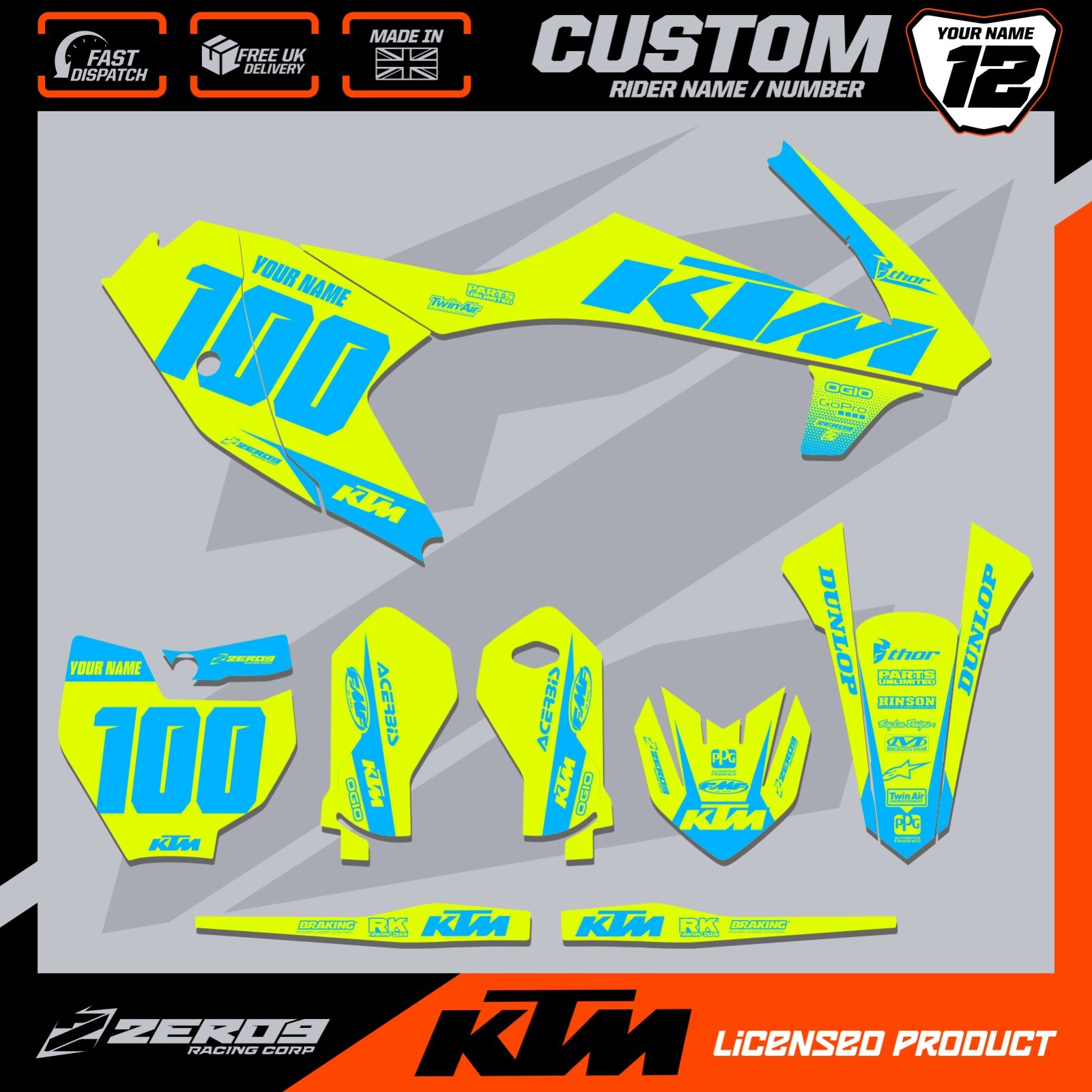 KTM 50 65 MOTOCROSS GRAPHICS CUSTOM MX GRAPHICS SX50 SX65 BLOK YEL/BLU-O
