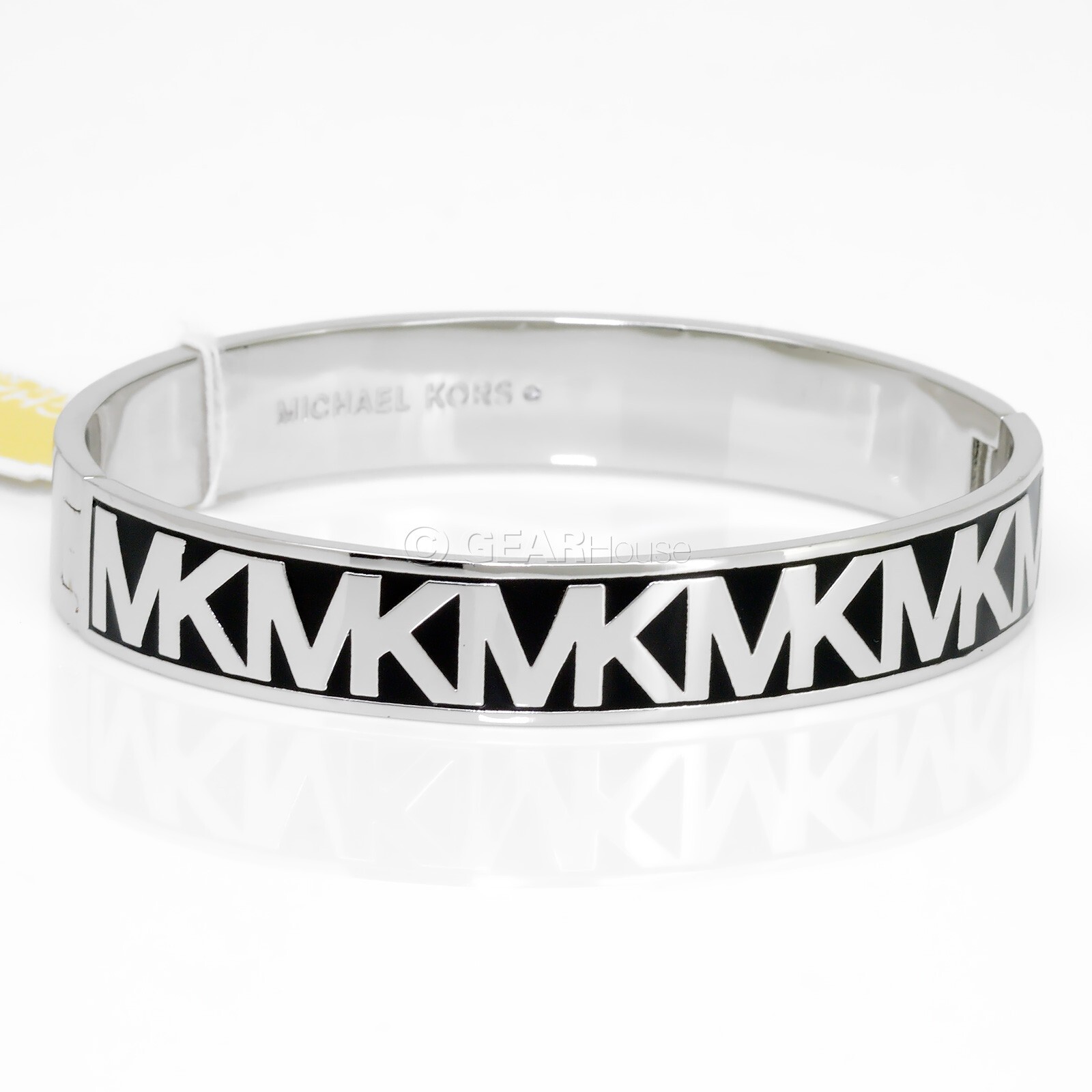 Женский серебристый браслет Michael Kors из латуни с черной эмалью MK Band