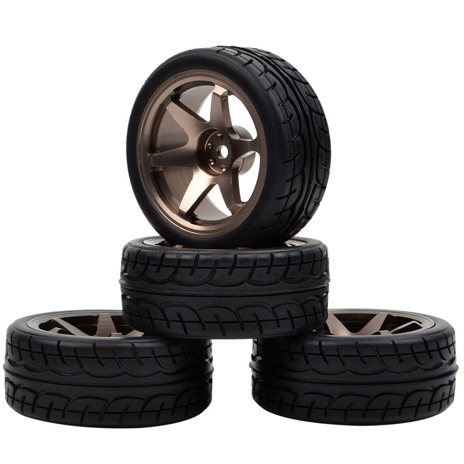 4Pcs Tires w/ Aluminum Wheels Rim 12mm Hex for 1:10 RC On Road Drift Racing Car