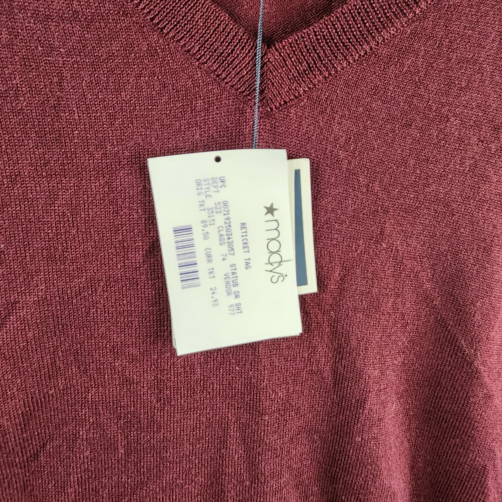 Club Room Solid V-Neck Merino Wool Blend Sweater Men's XXL Maroon Long Sleeve - Picture 6 of 15