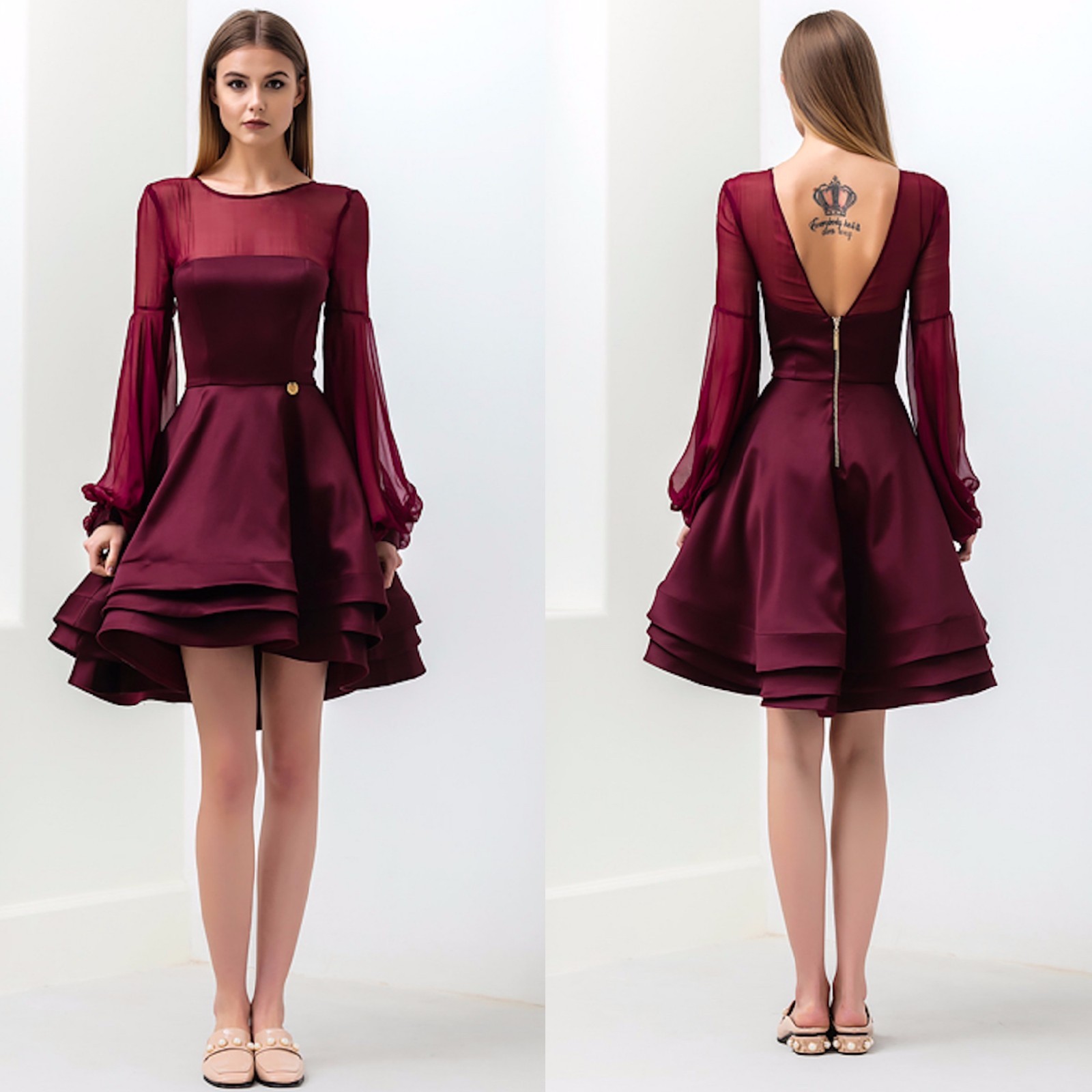 Bronx And Banco Short Prom Dress Cocktail Full Ruffle Skirt Burgundy Size  UK 12 | eBay