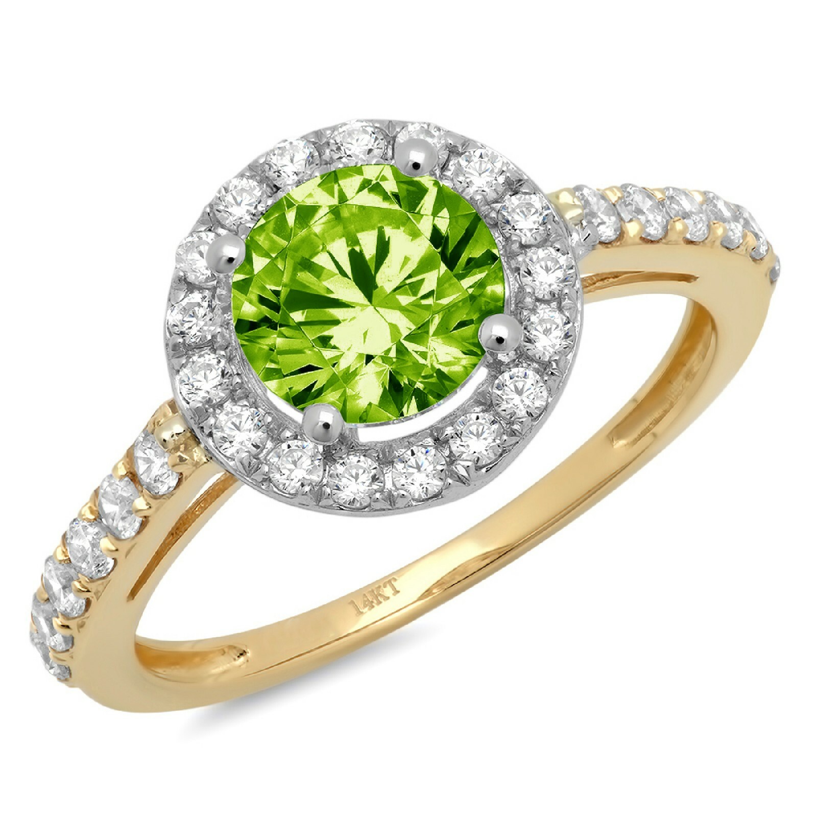 Pre-owned Pucci 2.40ct Round Halo Natural Peridot Promise Bridal Wedding Ring 14k 2 Tone Gold In Green