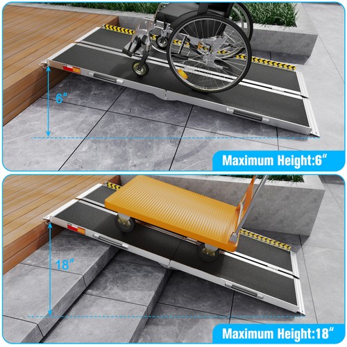 2/3/4/5/6/7/8FT Home Wheelchair Ramp Non-Skid Folding Aluminum Ramps Steps