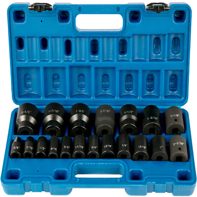 Impact Socket Set 1/2 Inches 19 PCS, 3/8'' to 1-1/2'' SAE 6-Point Hex Sockets