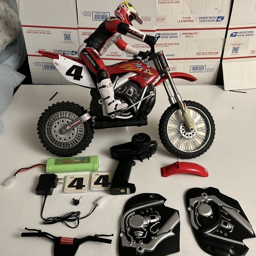 Vintage Radio Shack RC Dirt Bike Honda CR250R motorcycle and remote CUSTON MADE