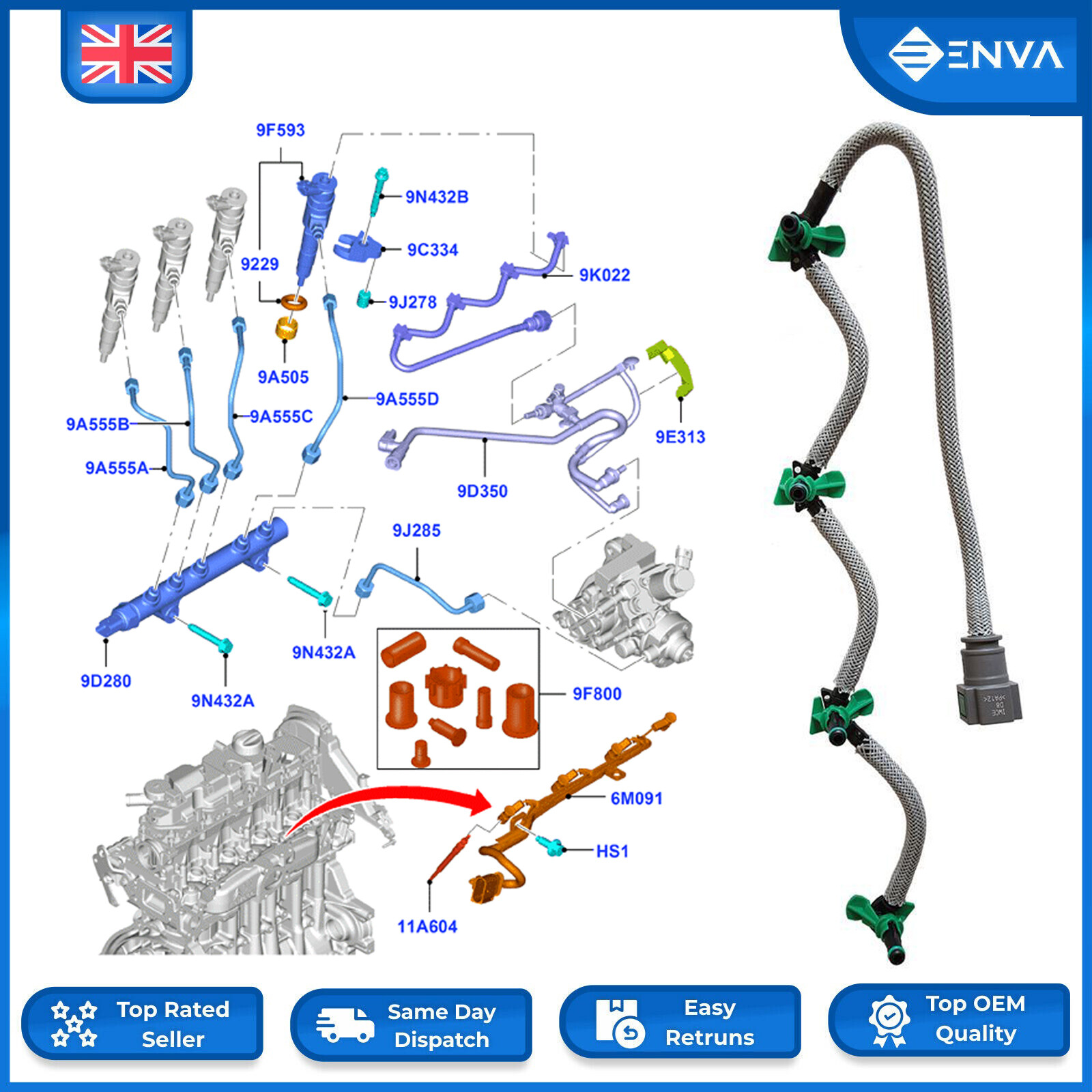 For Ford Fiesta Mk6 1.4 1.5 1.6 TDCI Injector Fuel Return Leak Off Pipe 1742836
