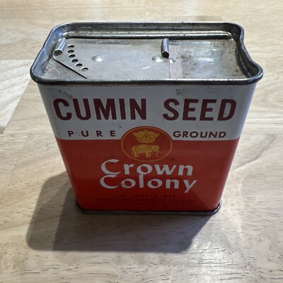 Crown Colony Brand 1960s Cumin Seed Spice Tin. Never Opened