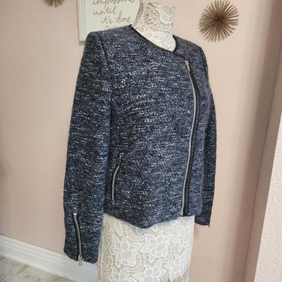 Flawless Gerard Darel France Blazer jacket blue black tweed unqiue moto  40 8