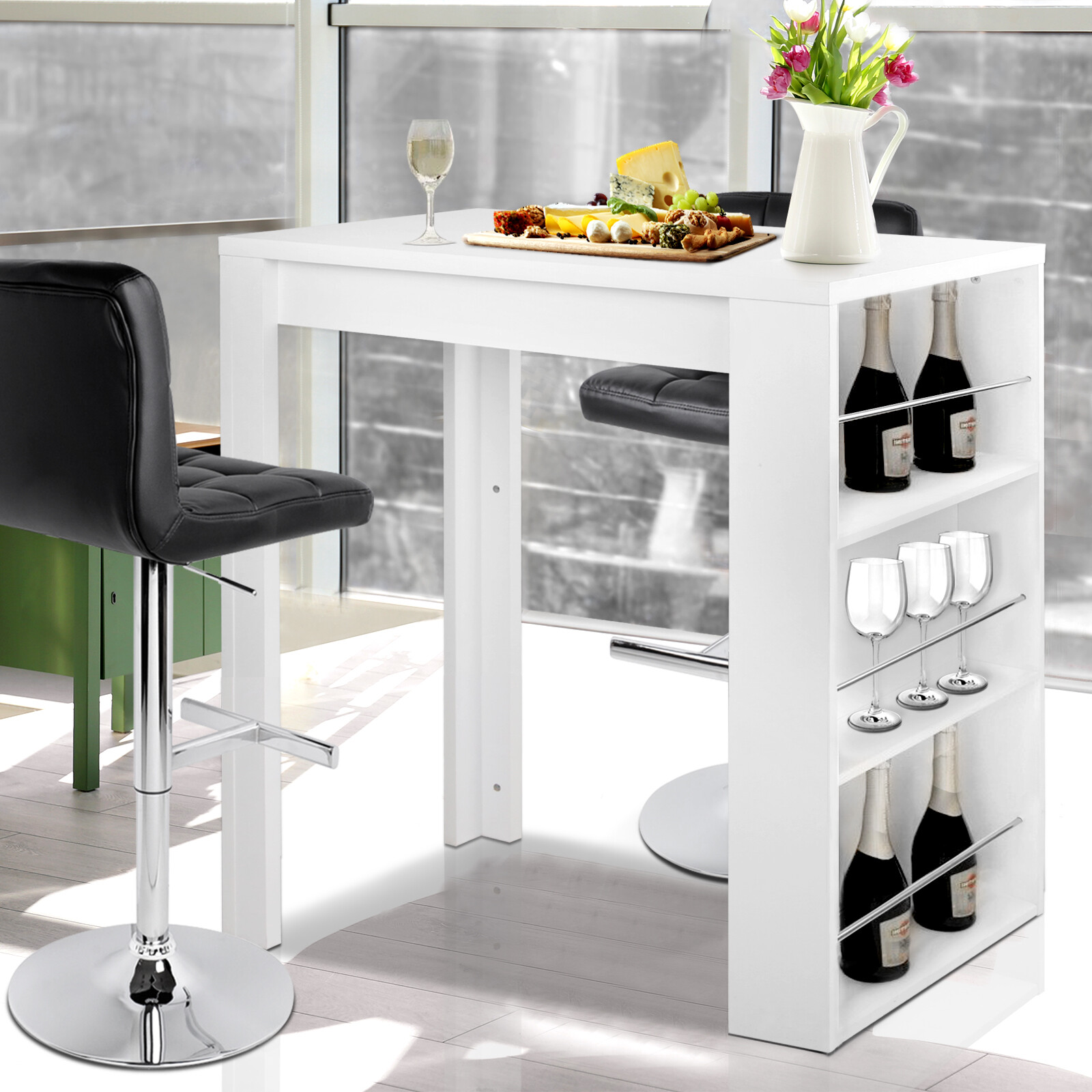 Kitchen Breakfast Bar Table Cafe Cocktail Island Bench Wine Storage