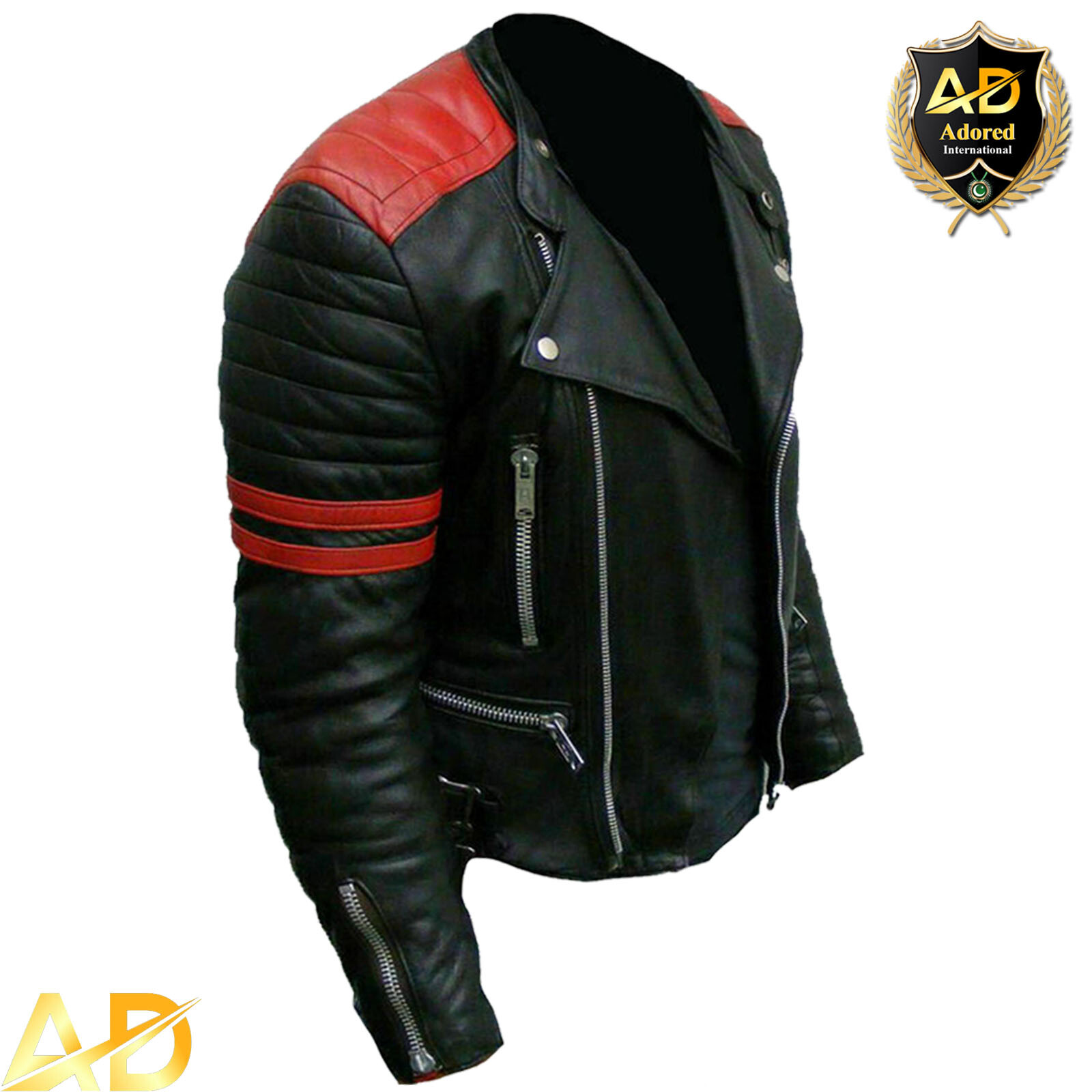 Pre-owned International Mens Leather Jackets Soft Biker-style Motor Design Red And Black Vintage