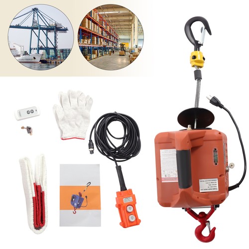 3-in-1 300kg/660lbs 1500W Orange Electric Hoist Winches 16ft/min Easy to Carry