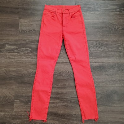 Mother The Stunner Ankle Fray Jeans Womens 24 Play Date In Tomato Red 24x28