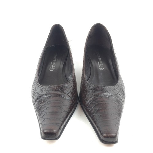 Kenneth Cole New York Heels Sz 5.5 Brown Italian Leather Alligator Kitten Pointy