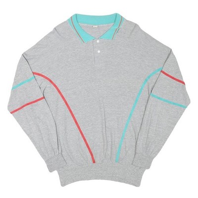 CALIDA Sweatshirt Polo Col Homme Gris & Aqua Coton Mélangé Décontracté Rétro M
