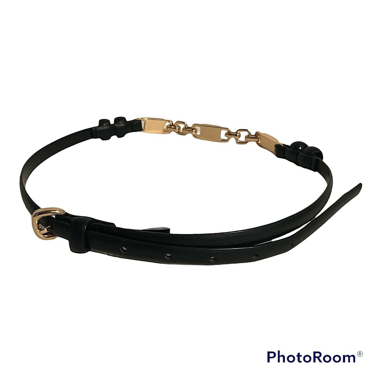 Zara Faux Leather Slim Line Belt Womens 27”-33” Black Gold
