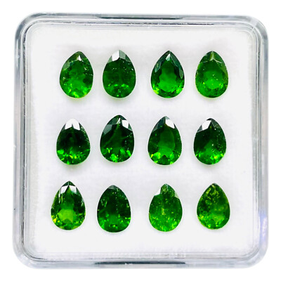 12 Pcs Natural Chrome Diopside 7x5mm Pear Cut Vivid Green Loose Gemstones Lot