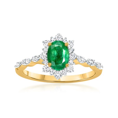 0.60 Carat Emerald and .34 ct. t.w. Diamond Ring in 14kt Yellow Gold. Size 7