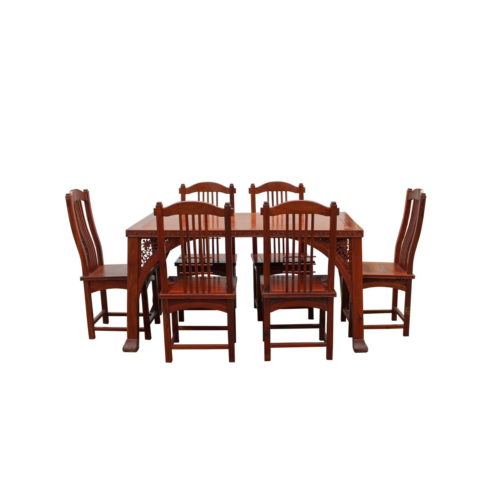 Chinese Yellowish Brown Rosewood Rectangular Dining Table Set 6 Chairs cs4887S Chinese Yellowish Brown Rosewood Rectangular Dining Table Set 6 Chairs cs4887S