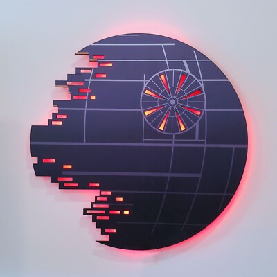 24'' LED Lighted Death Star Inspired Wall Art Sign, Death-Star Wars Decor
