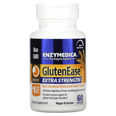 Enzymedica GlutenEase Extra Strength 60 капсул без казеина, без молочных продуктов,