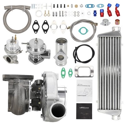 T3 T4 T04E Universal Turbo Kit W/ Wastegate Intercooler BOV Adapter Oil lines