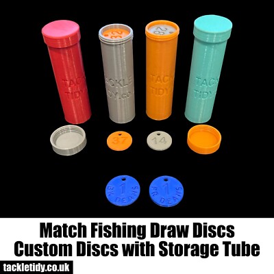 1-40 Numbered Match Fishing Draw Discs Pegs with Tube, Custom Name, Tackle Tidy
