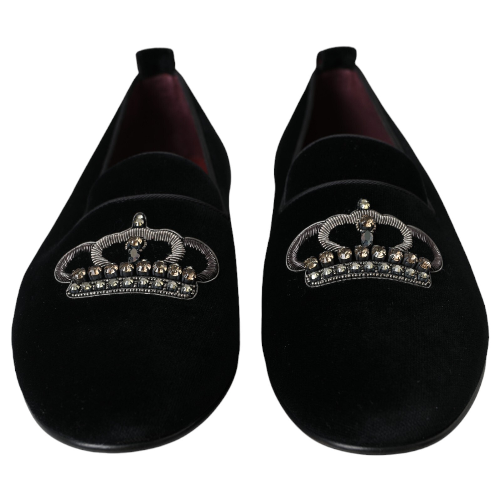 DOLCE & GABBANA DOLCE & GABBANA SHOES BLACK VELVET CRYSTAL CROWN MEN LOAFERS EU42 / US9 1200USD