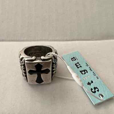 Stigma silver black colored cross ring size 9