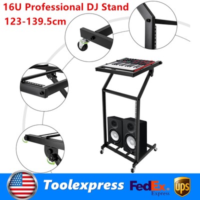 16U Rack Mount DJ Mixer Case Stand Studio Equipment Cart Stage Amp Rolling
