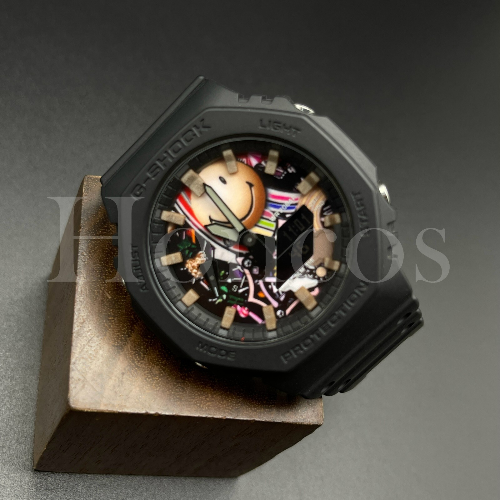 Pre-owned G-shock Custom Made Mod  Watch Ga2100-1a1 Casio Smile Face Dial Brown Scale Ring