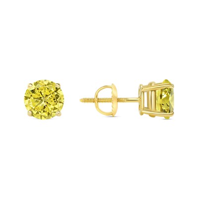 Pre-owned Shine Brite With A Diamond 2.25 Ct Round Cut Canary Earrings Studs Solid 14k Yellow Gold Screw Back Basket