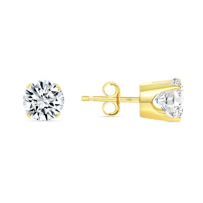 Pre-owned Shine Brite With A Diamond 2.25 Ct Round Cut Earrings Crown Set Studs Real Solid 14k Yellow Gold Push Back In White/colorless