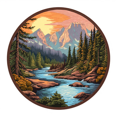 Mountain Skyline Patch Iron-on Applique Nature Badge Seek Adventure Forest