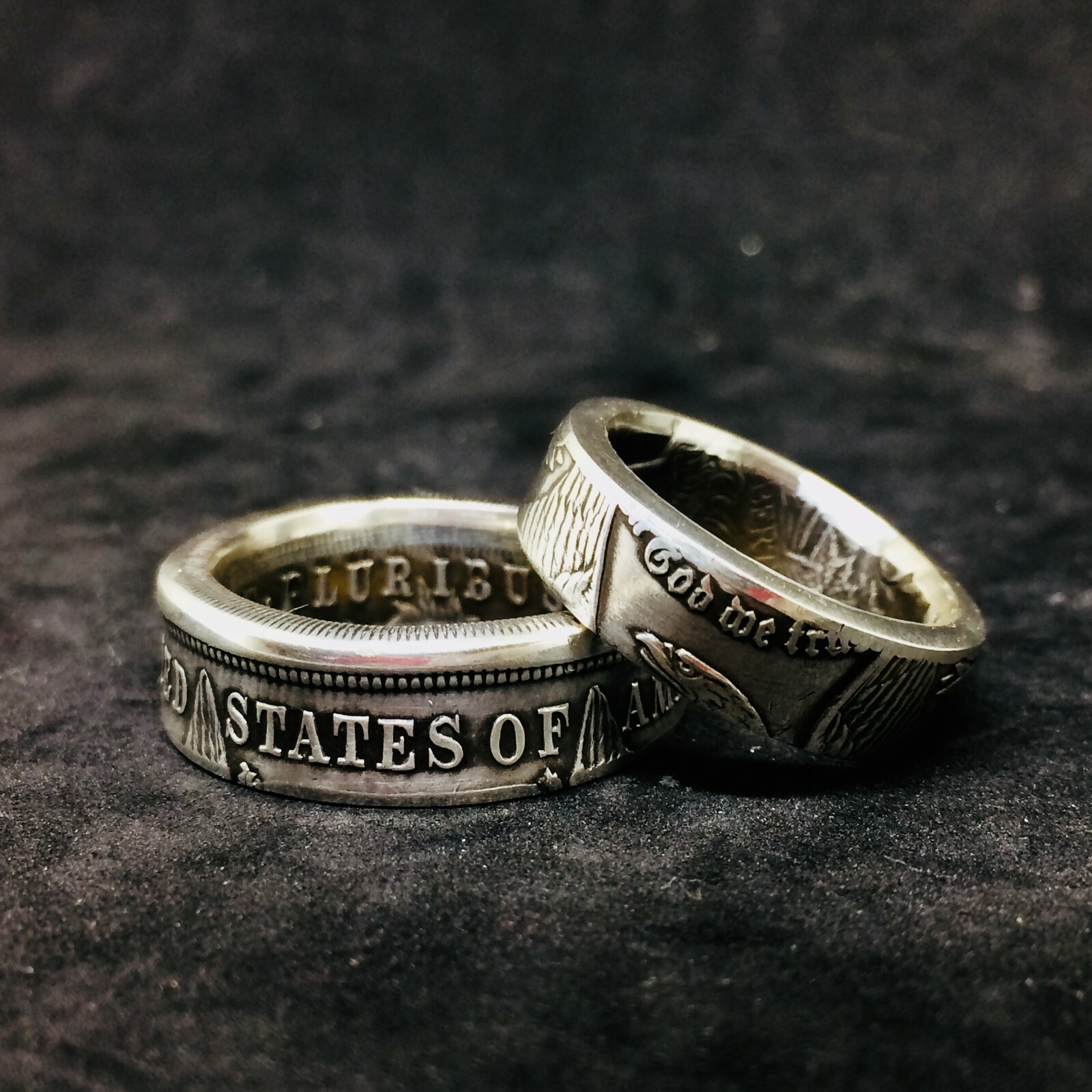 Pre-owned H.i.s His And Hers Morgan Silver Dollar Coin Ring Set. Both Rings From The Same Coin