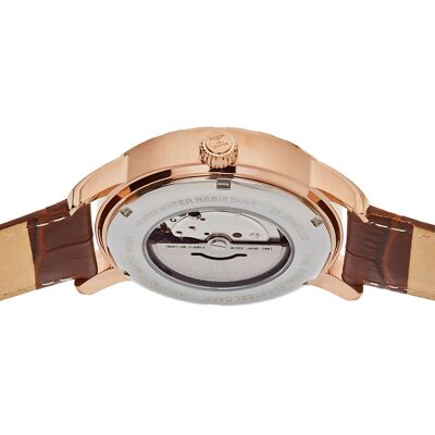 Pre-owned Heritor Automatic Protégé Leather-band Watch W/date - Rose Gold/brown