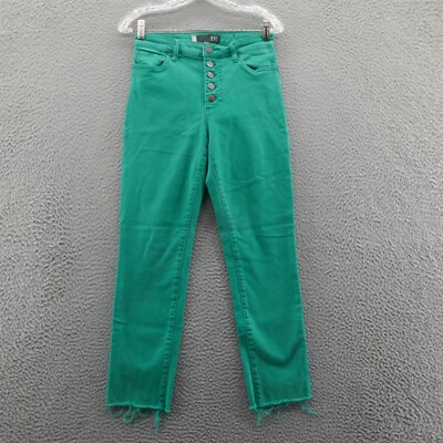 Kut from the Kloth Reese High Rise Ankle Straight Leg Jeans 2 Green Raw Hem