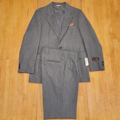 Vintage Wall Street Collection Sport Coat Blazer 40R Pants 34 Suit Set Gray NEW