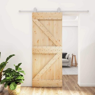 Sliding Door Natural and White 85 x 210 cm Solid Pine Wood