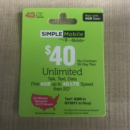 SIMPLE Mobile - $40 ReUp Refill Prepaid Airtime Card