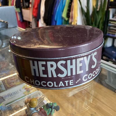 Vintage  8'' Hershey's Chocolate and Cocoa Collector Tin Round Brown/Green Clean